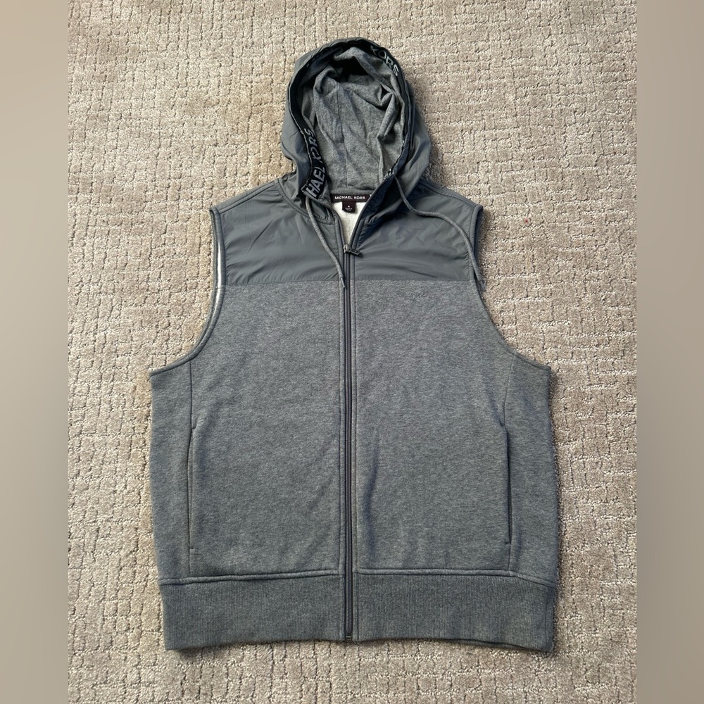 Michael Kors Gray Hooded Zip Vest